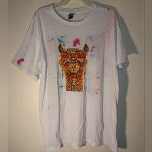 Large White Llama Tie Dye Tshirt